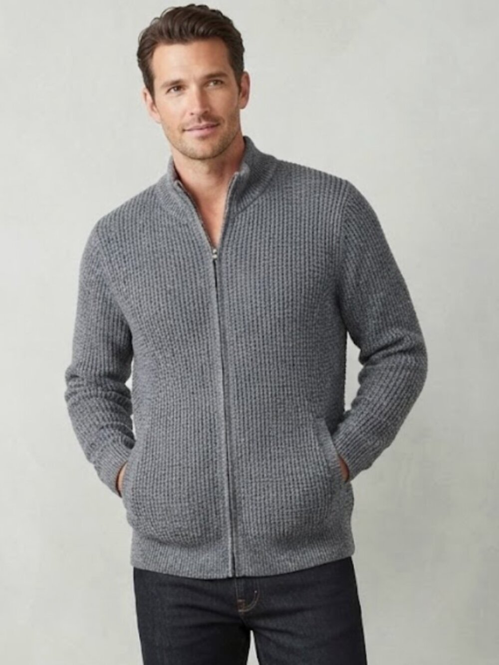 L.L. Bean Men’s Large Tall Organic Cotton Full-Zip Sweater Jacket